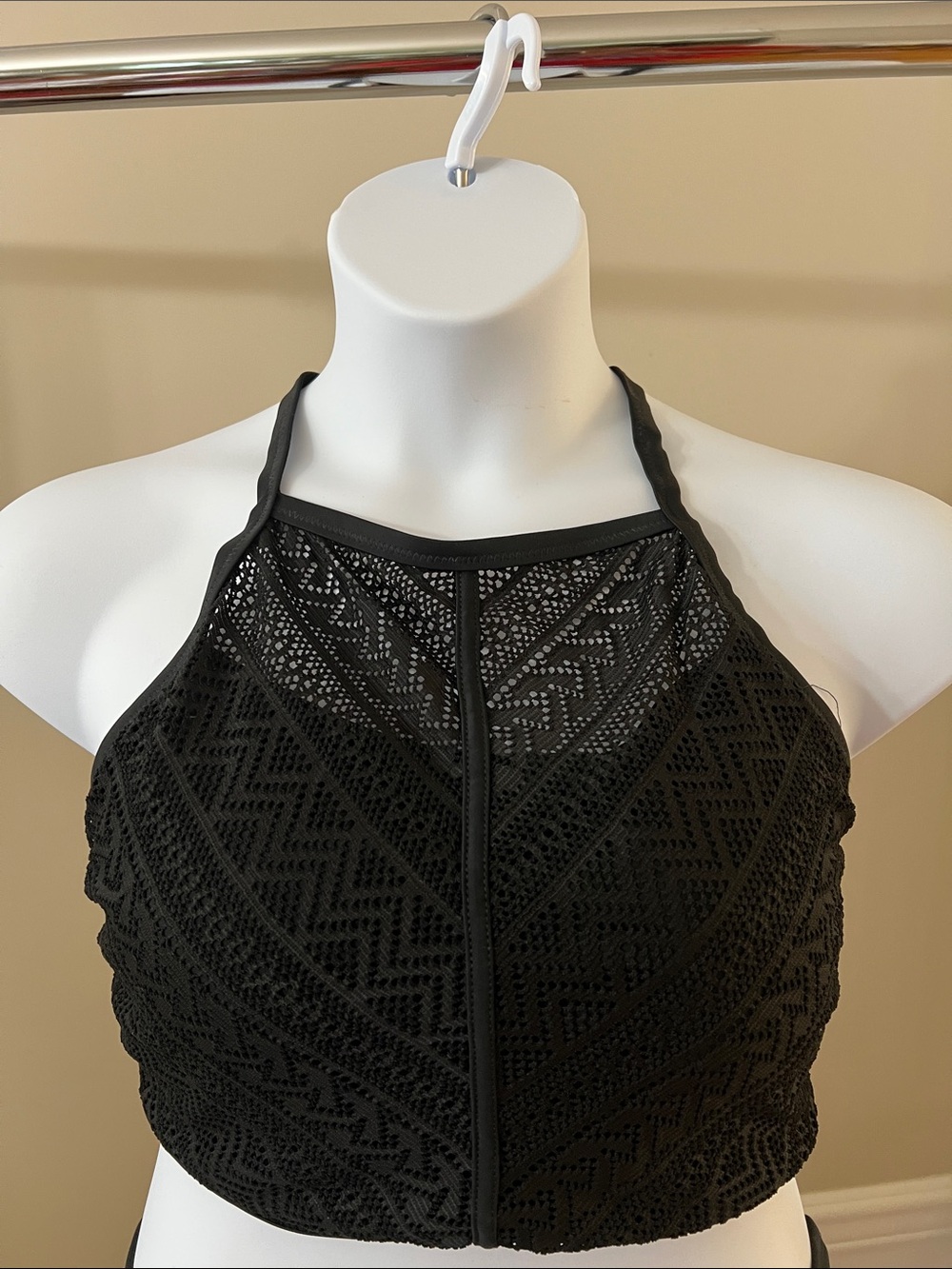 Strappy Black Halter Back Swim Top